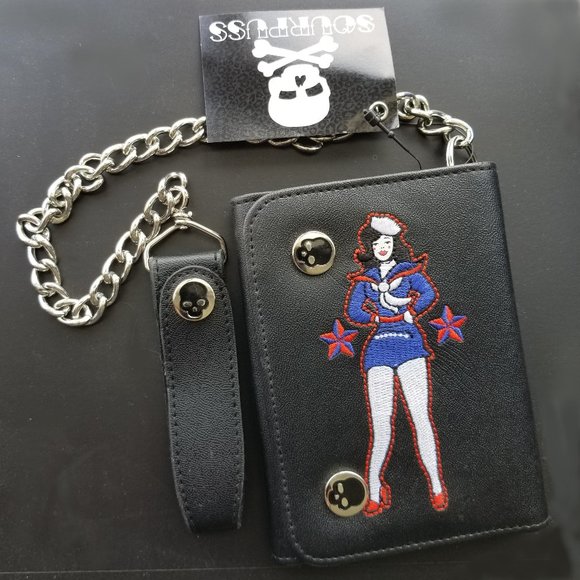 SOURPUSS Chain Snap Wallet Pin Up Sailor Girl - Picture 1 of 3